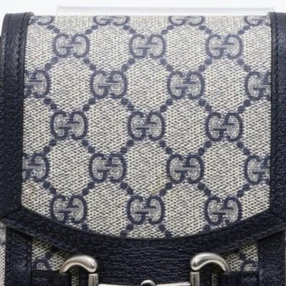 Gucci GG Supreme Horsebit Pochette Shoulder Bag - Navy blue/Beige - Picture 3 of 16